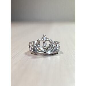 Silver Crystal Heart Tiara Ring New